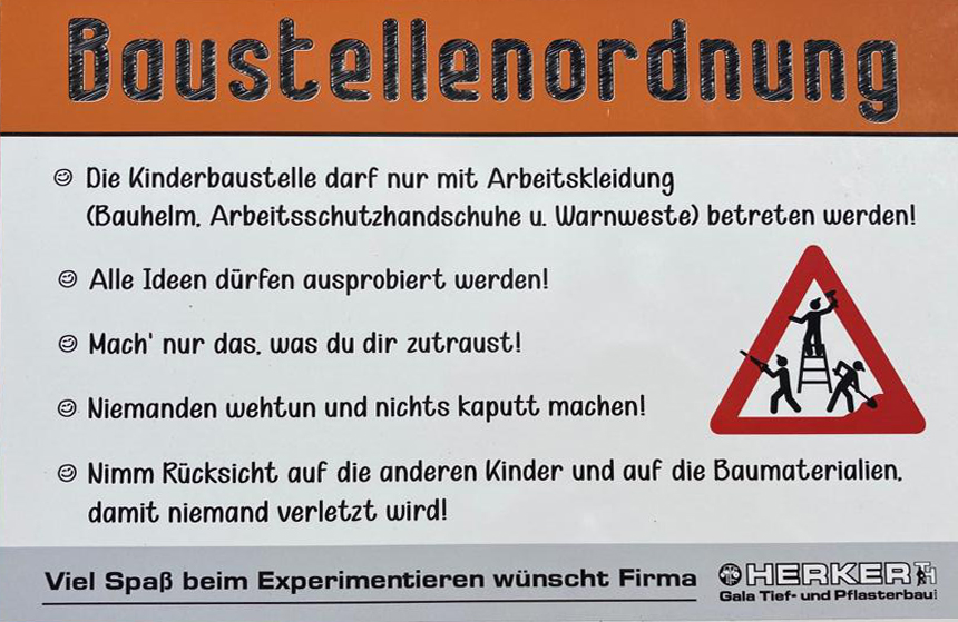 Baustellenordnung Herkers Kinderbaustelle